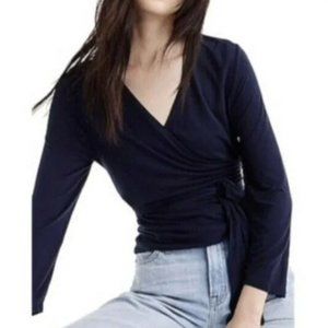 NWT J Crew Size Small Black Wrap Tie Blouse Long Sleeve H6782